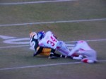 B. Cannot see the ball from this angle.