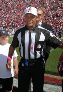 Jerome Boger conducts the coin toss at a Week 5, 2012 game in San Francisco between the Bills and 49ers.