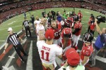 Referee Terry McAulay and back judge Tony Steratore prepare for the coin toss (San Francisco 49ers photo)